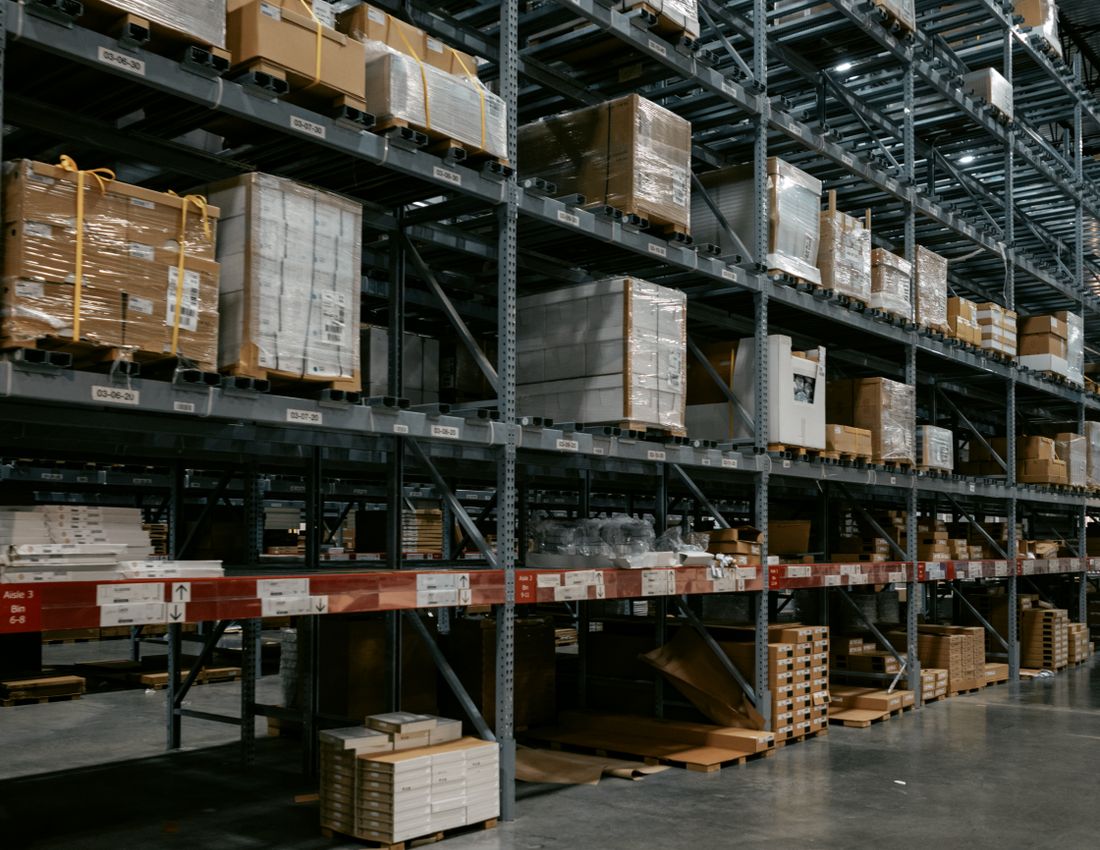 Illustrative stock photo: Storage racks inside a warehouse.